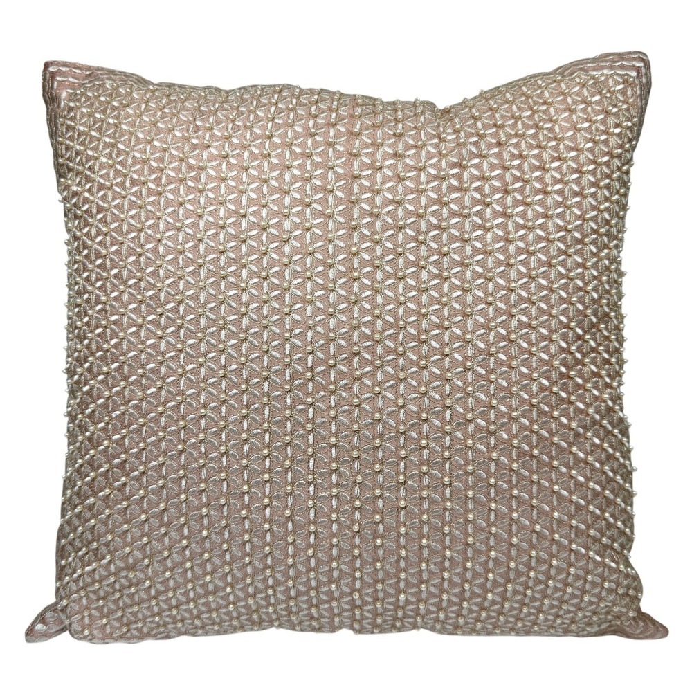 Elegant Rose Gold Beaded Decorative Throw Pillow Cushion Cover 18x18 Home Decor